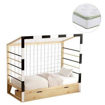ΚΡΕΒΑΤΙ ΠΑΙΔΙΚΟ ΜΕ ΣΤΡΩΜΑ GOALIE HM21309 ΠΕΥΚΟ ΦΥΣΙΚΟ-ΛΕΥΚΟ-ΜΑΥΡΟ--ΣΤΡΩΜΑ 90x190εκ