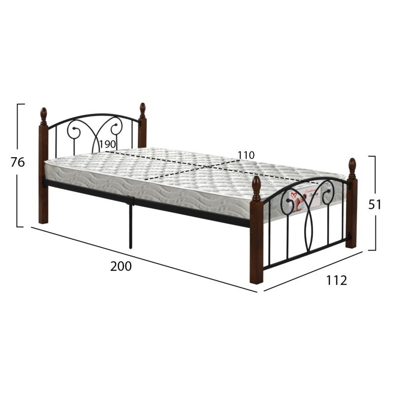 ΚΡΕΒΑΤΙ ΗΜΙΔΙΠΛΟ & ΣΤΡΩΜΑ SUZIE HM21333 ΜΕΤΑΛΛΟ & ΞΥΛΟ ΣΕ ΚΑΡΥΔΙ--ΣΤΡΩΜΑ 110x190εκ
