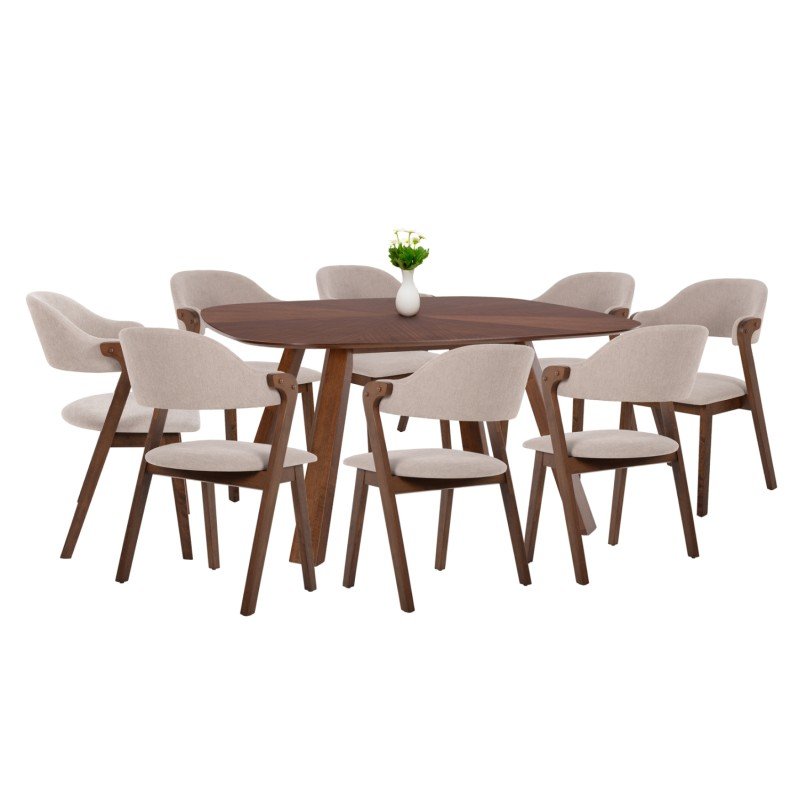 ΣΕΤ ΤΡΑΠΕΖΑΡΙΑΣ 9ΤΜΧ RIDER HM21341 ΤΡΑΠΕΖΙ ΑΠΟ MDF--ΚΑΡΕΚΛΕΣ RUBBERWOOD & ΥΦΑΣΜΑ