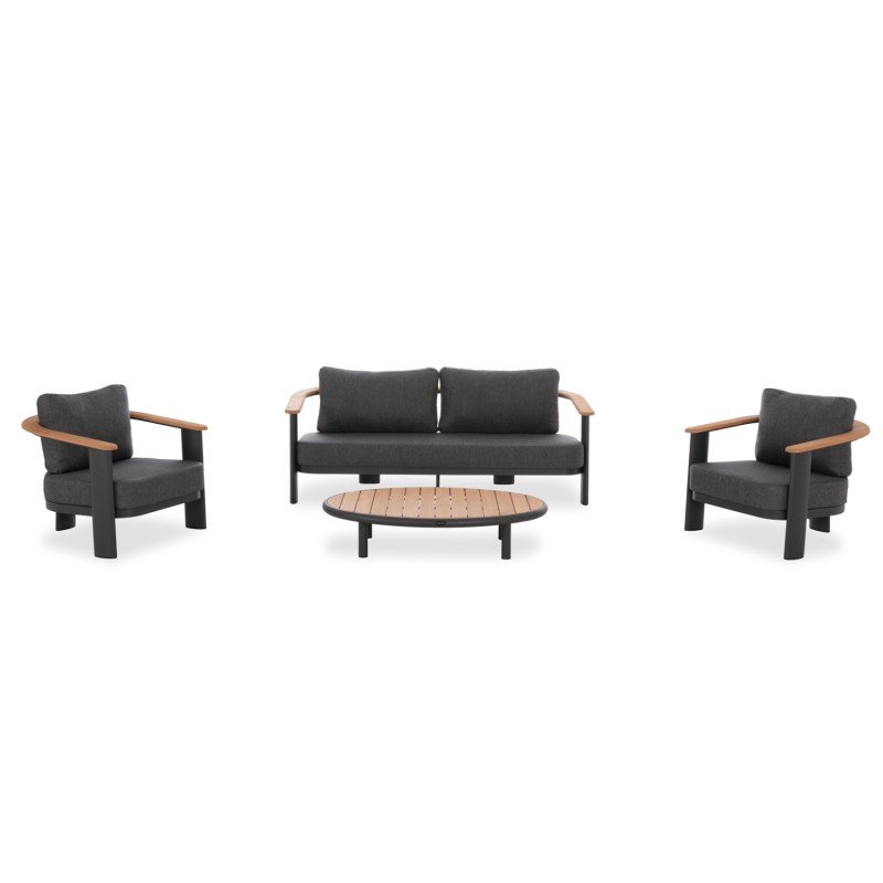 ΣΕΤ ΣΑΛΟΝΙ ΕΞ.ΧΩΡΟΥ 4ΤΜΧ ROMAN HM6425.01 ΓΚΡΙ ΑΛΟΥΜΙΝΙΟ & OLEFIN ΥΦΑΣΜΑ--TEAK ΞΥΛΟ