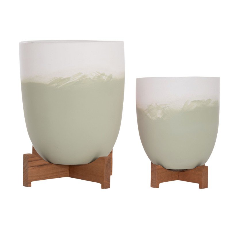 ΓΛΑΣΤΡΕΣ ΣΕΤ 2ΤΜΧ SEON HM4686.09 TERRACOTTA ΣΕ ΛΕΥΚΟ & ΠΡΑΣΙΝΟ--TEAK ΒΑΣΗ