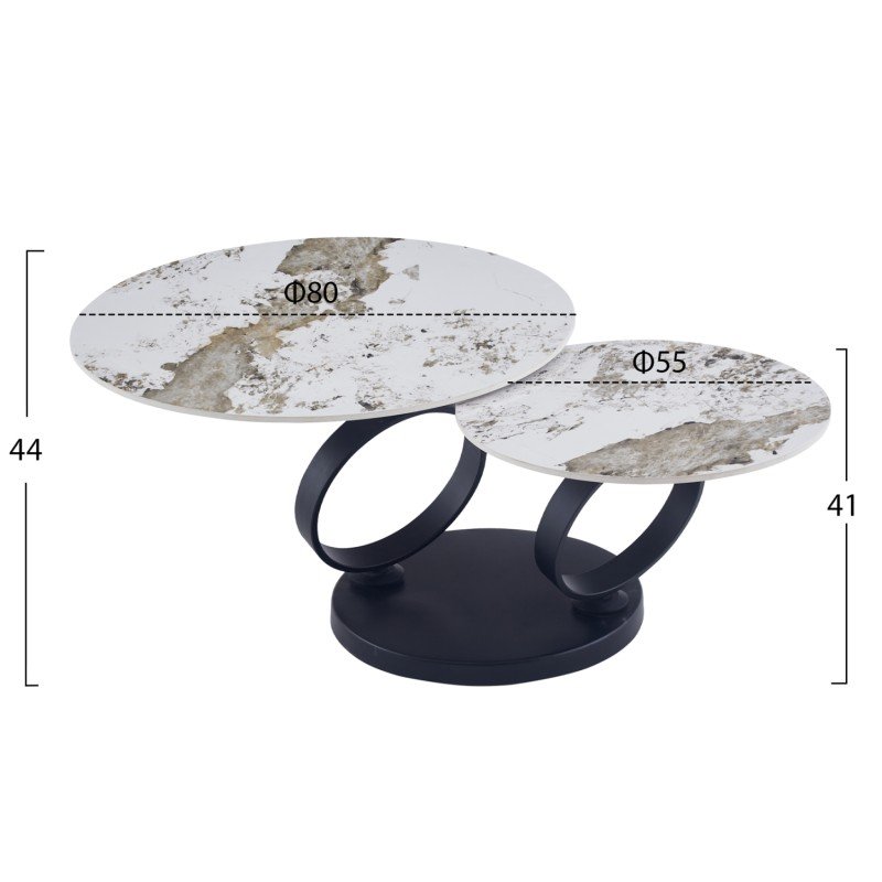 ΤΡΑΠΕΖΙ ΣΑΛΟΝΙΟΥ ΔΙΠΛΟ NUBISA HM18364.01 ΜΕΤΑΛΛΟ--SINTERED STONE PANDORA Φ80Χ43.5Υεκ