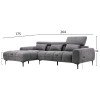 ΚΑΝΑΠΕΣ ΑΡΙΣΤΕΡΗ ΓΩΝΙΑ DIVYA HM3267.12L ΓΚΡΙ ΥΦΑΣΜΑ 260x100-174x104Υεκ.