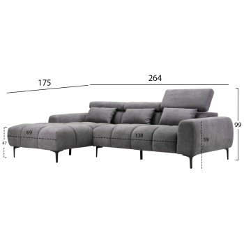 ΚΑΝΑΠΕΣ ΑΡΙΣΤΕΡΗ ΓΩΝΙΑ DIVYA HM3267.12L ΓΚΡΙ ΥΦΑΣΜΑ 260x100-174x104Υεκ.