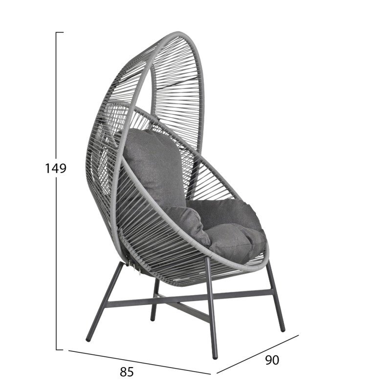 ΠΟΛΥΘΡΟΝΑ-ΦΩΛΙΑ RULER HM6506.01 ΓΚΡΙ ΜΕΤΑΛΛΟ-P.E.RATTAN-ΜΑΞΙΛΑΡΙΑ 90x85x154Υεκ