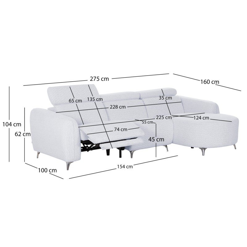 ΚΑΝΑΠΕΣ ΔΕΞΙΑ ΓΩΝΙΑ 3Θ ΜΕ RECLINE VALENTE HM3317.01R ΑΝΟΙΧΤΟ ΓΚΡΙ ΥΦΑΣΜΑ 275x160x104Yεκ