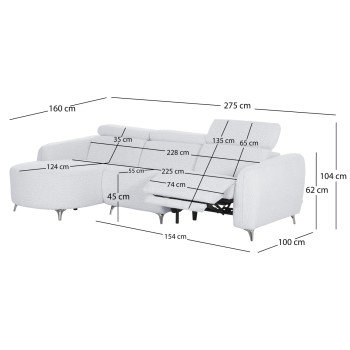 ΚΑΝΑΠΕΣ ΑΡΙΣΤΕΡΗ ΓΩΝΙΑ 3Θ ΜΕ RECLINE VALENTE HM3317.01L ΑΝΟΙΧΤΟ ΓΚΡΙ ΥΦΑΣΜΑ 275x160x104Yεκ