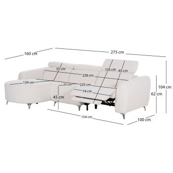ΚΑΝΑΠΕΣ ΑΡΙΣΤΕΡΗ ΓΩΝΙΑ 3Θ ΜΕ RECLINE VALENTE HM3317.02L ΜΠΕΖ ΥΦΑΣΜΑ 275x160x104Yεκ