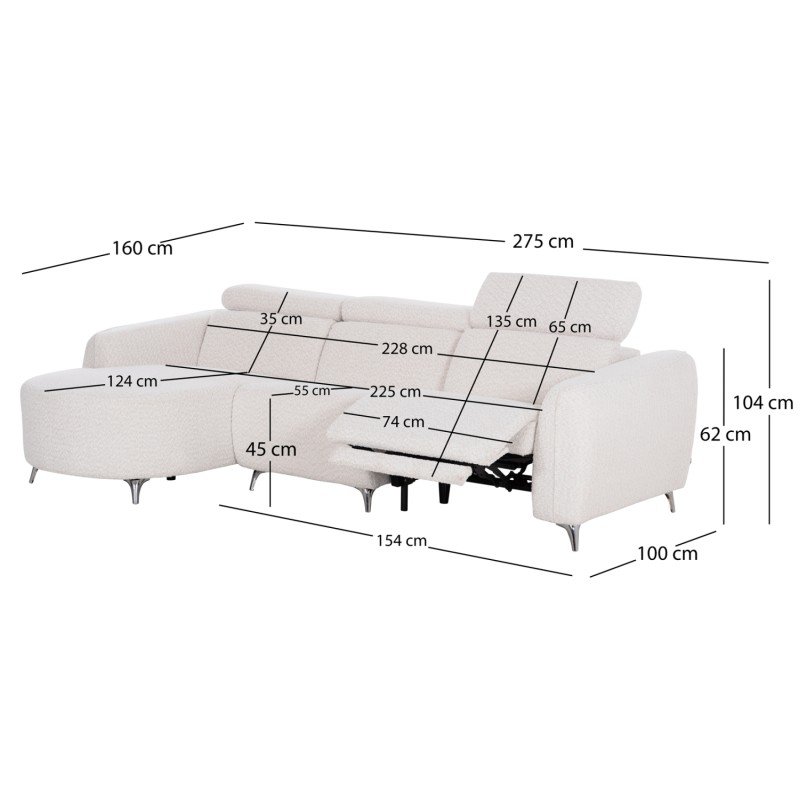 ΚΑΝΑΠΕΣ ΑΡΙΣΤΕΡΗ ΓΩΝΙΑ 3Θ ΜΕ RECLINE VALENTE HM3317.02L ΜΠΕΖ ΥΦΑΣΜΑ 275x160x104Yεκ