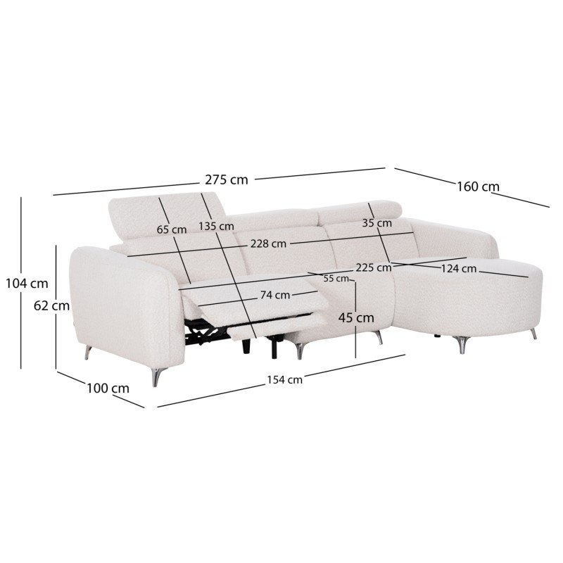 ΚΑΝΑΠΕΣ ΔΕΞΙΑ ΓΩΝΙΑ 3Θ ΜΕ RECLINE VALENTE HM3317.02R ΜΠΕΖ ΥΦΑΣΜΑ 275x160x104Yεκ