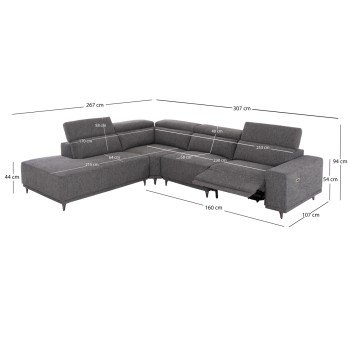 ΚΑΝΑΠΕΣ ΑΡΙΣΤΕΡΗ ΓΩΝΙΑ 5Θ ΜΕ RECLINE LUNARIS HM3316.01L ΓΚΡΙ ΥΦΑΣΜΑ 307x267x94Yεκ