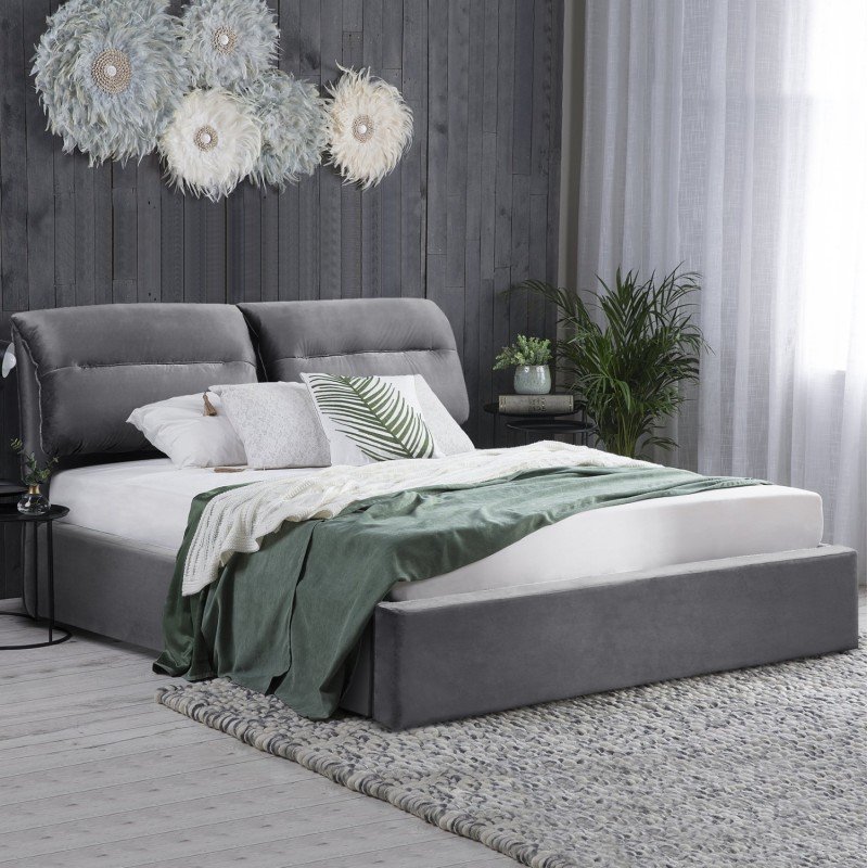 ΚΡΕΒΑΤΙ ΔΙΠΛΟ & ΣΤΡΩΜΑ KENDRA HM10720.01 ΓΚΡΙ ΒΕΛΟΥΔΟ ΜΕ ΑΠΟΘ.ΧΩΡΟ--ΓΙΑ 160x200εκ