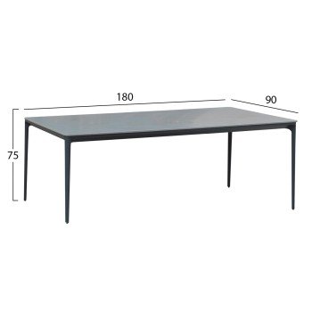 ΤΡΑΠΕΖΙ ΤΡΑΠΕΖΑΡΙΑΣ STAD HM6557.01 ΓΚΡΙ ΑΛΟΥΜΙΝΙΟ & SINTERED STONE TOP 180x90x74Υεκ