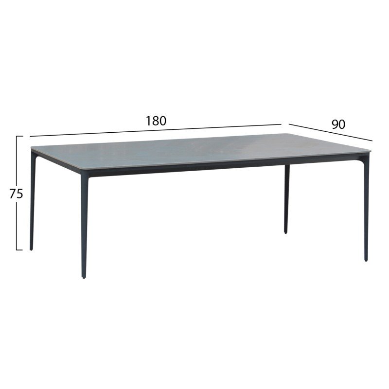ΤΡΑΠΕΖΙ ΤΡΑΠΕΖΑΡΙΑΣ STAD HM6557.01 ΓΚΡΙ ΑΛΟΥΜΙΝΙΟ & SINTERED STONE TOP 180x90x74Υεκ