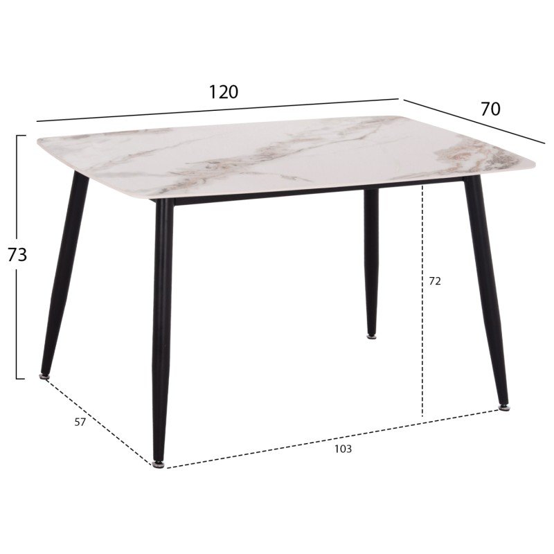 ΤΡΑΠΕΖΙ RAVEN HM9854.04 ΚΕΡΑΜΙΚΟ TOP ΜΕ ΟΨΗ ΜΑΡΜΑΡΟΥ τ.CALACATTA 120x70x73Υεκ.