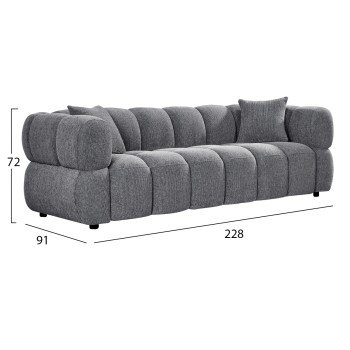 ΚΑΝΑΠΕΣ 3-ΘΕΣΙΟΣ NORIKA HM3331.01 ΓΚΡΙ ΥΦΑΣΜΑ 220x88x85Υεκ.