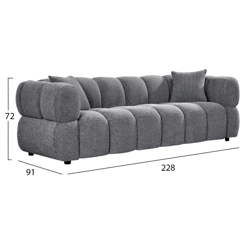 ΚΑΝΑΠΕΣ 3-ΘΕΣΙΟΣ NORIKA HM3331.01 ΓΚΡΙ ΥΦΑΣΜΑ 220x88x85Υεκ.