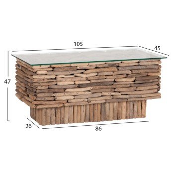 ΤΡΑΠΕΖΙ ΣΑΛΟΝΙΟΥ ΟΡΘΟΓΩΝΙΟ SPARROW HM18366 DRIFTWOOD--ΓΥΑΛΙ 105x45x47Υεκ.