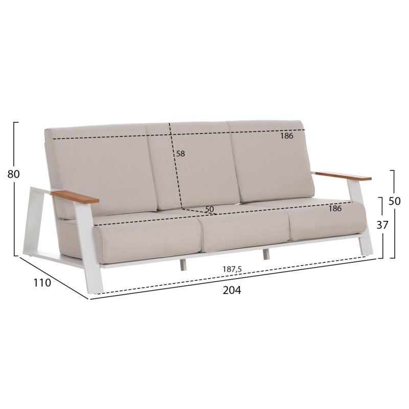 ΣΕΤ ΣΑΛΟΝΙ 4ΤΜΧ LAITH HM6551.02 ΑΛΟΥΜΙΝΙΟ & ΜΑΞΙΛΑΡΙΑ ΣΕ ΚΡΕΜ
