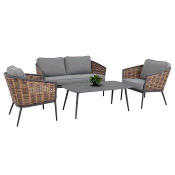 ΣΕΤ ΣΑΛΟΝΙ 4ΤΜΧ CASSIAN HM6552.01 ΑΛΟΥΜΙΝΙΟ & ΜΑΞΙΛΑΡΙΑ ΓΚΡΙ-ΜΠΕΖ P.E.RATTAN