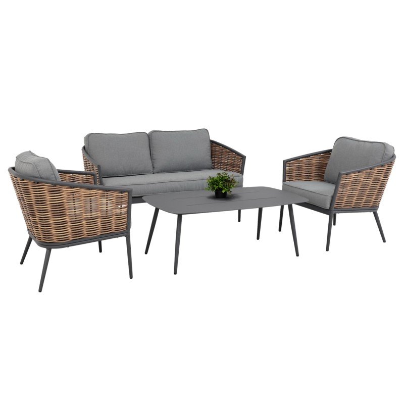 ΣΕΤ ΣΑΛΟΝΙ 4ΤΜΧ CASSIAN HM6552.01 ΑΛΟΥΜΙΝΙΟ & ΜΑΞΙΛΑΡΙΑ ΓΚΡΙ-ΜΠΕΖ P.E.RATTAN