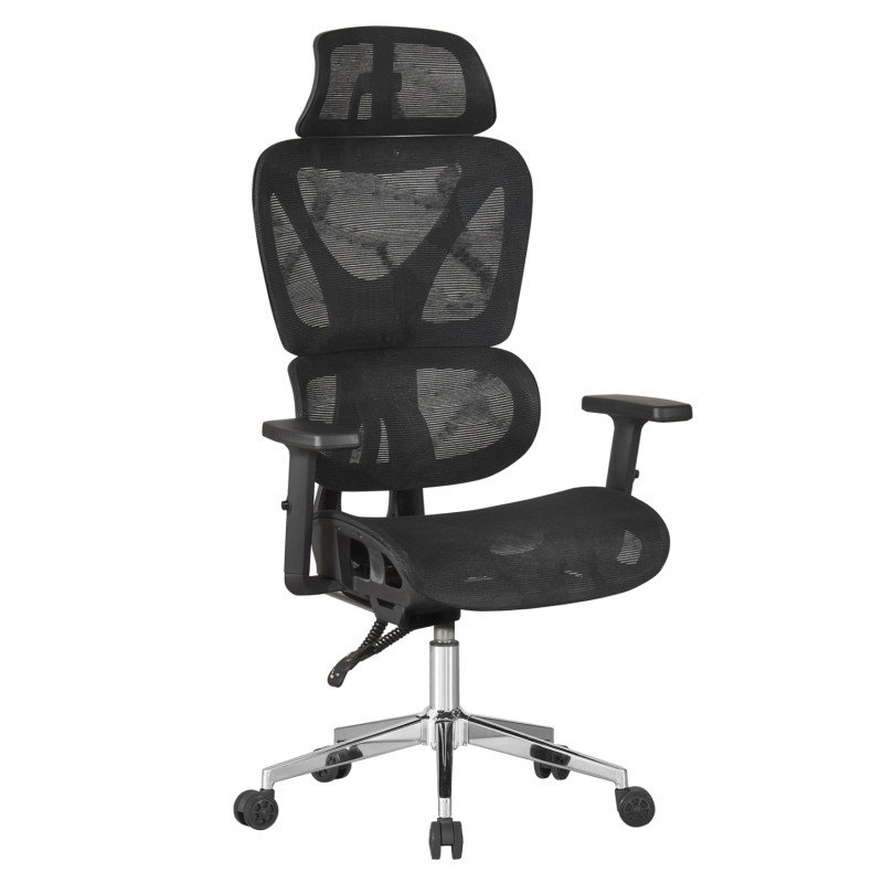 ΚΑΡΕΚΛΑ ΓΡΑΦΕΙΟΥ NOVAR HM1217.01 ΜΑΥΡO MESH--ΒΑΣΗ ΧΡΩΜΙΟΥ 51x49x129Υεκ