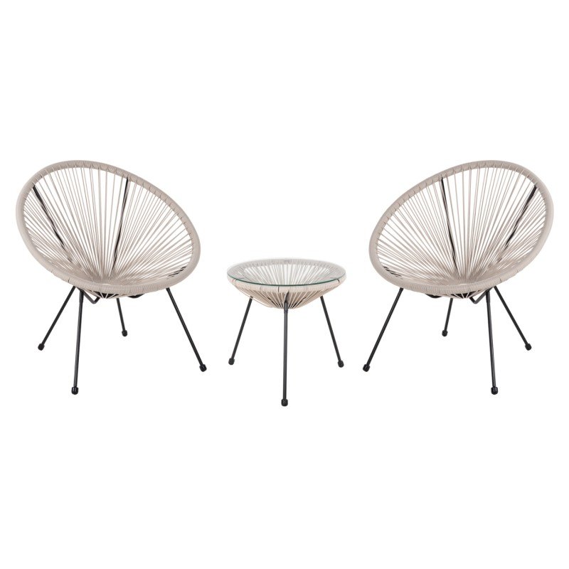 ΣΕΤ ΕΞΩΤΕΡΙΚΟΥ ΧΩΡΟΥ 3ΤΜΧ ACAPULCO HM11861.03 P.E.RATTAN ΕΚΡΟΥ-ΜΕΤΑΛΛΟ ΣΕ ΜΑΥΡΟ