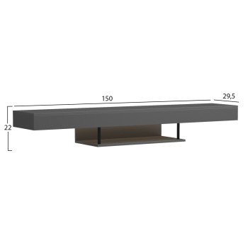 ΕΠΙΠΛΟ ΤΗΛΕΟΡΑΣΗΣ ΤΟΙΧΟΥ ME LED SAVOR HM18381.05 ΜΕΛΑΜΙΝΗ ΣΕ ΓΚΡΙ 150x29,5x22Υεκ