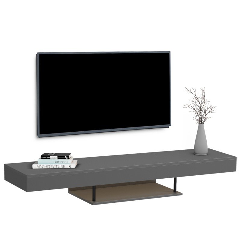 ΕΠΙΠΛΟ ΤΗΛΕΟΡΑΣΗΣ ΤΟΙΧΟΥ ME LED SAVOR HM18381.05 ΜΕΛΑΜΙΝΗ ΣΕ ΓΚΡΙ 150x29,5x22Υεκ