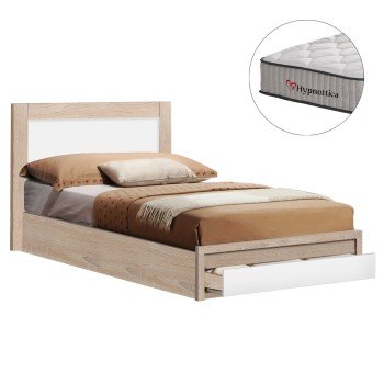 ΚΡΕΒΑΤΙ ΜΟΝΟ ΜΕ ΣΥΡΤΑΡΙ & ΣΤΡΩΜΑ MELANY HM10756.01 ΜΕΛΑΜΙΝΗ SONAMA/ΛΕΥΚΟ--ΓΙΑ 90x190εκ