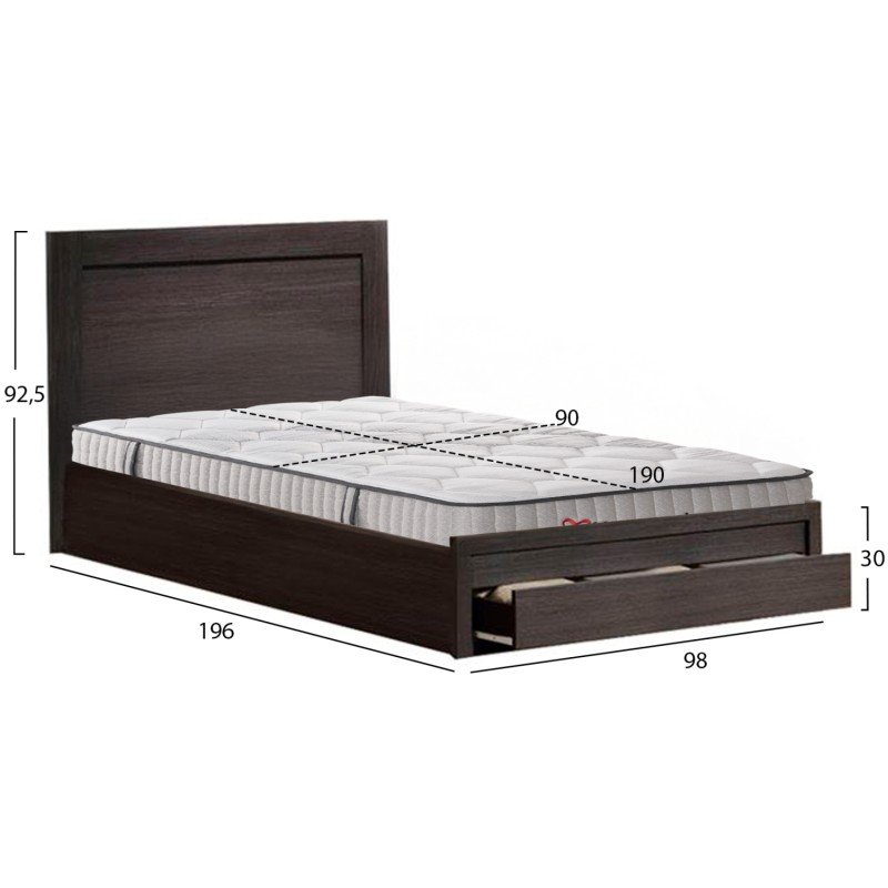 ΚΡΕΒΑΤΙ ΜΟΝΟ ΜΕ ΣΥΡΤΑΡΙ & ΣΤΡΩΜΑ MELANY HM10756.02 ΜΕΛΑΜΙΝΗ ZEBRANO--ΓΙΑ 90x190εκ
