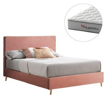 ΚΡΕΒΑΤΙ ΔΙΠΛΟ ΜΕ ΣΤΡΩΜΑ INDRA HM10769.03 ΒΕΛΟΥΔΟ ΣΑΠΙΟ ΜΗΛΟ--ΓΙΑ ΣΤΡΩΜΑ 160x200εκ