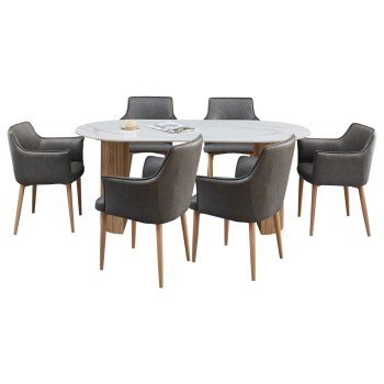 ΣΕΤ ΤΡΑΠΕΖΑΡΙΑΣ 7ΤΜΧ MELLOW HM21360 ΚΕΡΑΜΙΚΟ TOP/MDF ΠΟΔΙΑ--PU ΓΚΡΙ/ΜΕΤΑΛ.ΠΟΔΙΑ