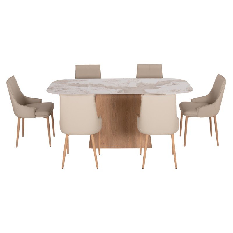 ΣΕΤ ΤΡΑΠΕΖΑΡΙΑΣ 7ΤΜΧ NORDU HM21359 ΚΕΡΑΜΙΚΟ TOP/MDF ΒΑΣΗ--PU ΚΡΕΜ/ΜΕΤΑΛ.ΠΟΔΙΑ