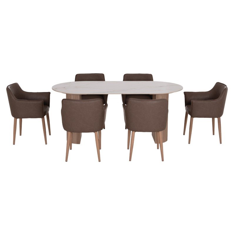 ΣΕΤ ΤΡΑΠΕΖΑΡΙΑΣ 7ΤΜΧ MELLOW HM21361 ΚΕΡΑΜΙΚΟ TOP/MDF ΠΟΔΙΑ--PU ΚΑΦΕ/ΜΕΤΑΛ.ΠΟΔΙΑ