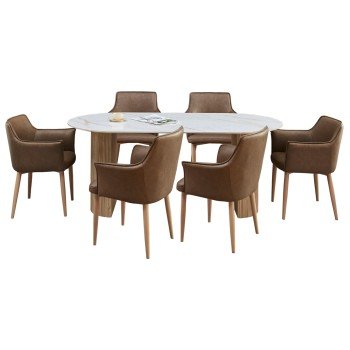 ΣΕΤ ΤΡΑΠΕΖΑΡΙΑΣ 7ΤΜΧ MELLOW HM21361 ΚΕΡΑΜΙΚΟ TOP/MDF ΠΟΔΙΑ--PU ΚΑΦΕ/ΜΕΤΑΛ.ΠΟΔΙΑ