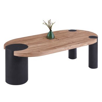 ΤΡΑΠΕΖΙ ΣΑΛΟΝΙΟΥ ΟΒΑΛ OVALON HM18433.05 MDF TOP ΚΑΡΥΔΙ-MDF ΠΟΔΙΑ ΜΑΥΡΑ 120x60x40Υεκ