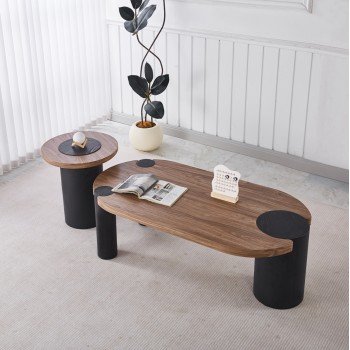 ΤΡΑΠΕΖΑΚΙ ΣΤΡΟΓΓΥΛΟ ΒΟΗΘΗΤΙKΟ OVALON HM18434.05 MDF TOP ΚΑΡΥΔΙ & ΒΑΣΗ ΜΑΥΡΗ Φ45x50Υεκ