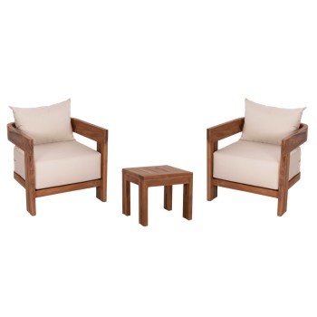 LOUNGE ΣΕΤ KIOTO HM10960 ΤΡΑΠΕΖΑΚΙ & 2 ΠΟΛΥΘΡΟΝΕΣ--ΞΥΛΟ TEAK--ΜΠΕΖ ΜΑΞΙΛΑΡΙΑ