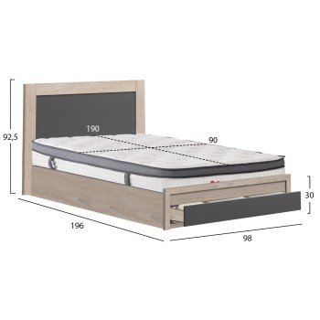 ΚΡΕΒΑΤΙ ΜΟΝΟ ΜΕ ΣΥΡΤΑΡΙ & ΣΤΡΩΜΑ MELANY HM10745.03 ΜΕΛΑΜΙΝΗ SONAMA/ΓΚΡΙ--ΓΙΑ 90x190εκ