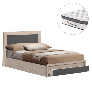 ΚΡΕΒΑΤΙ ΜΟΝΟ ΜΕ ΣΥΡΤΑΡΙ & ΣΤΡΩΜΑ MELANY HM10745.03 ΜΕΛΑΜΙΝΗ SONAMA/ΓΚΡΙ--ΓΙΑ 90x190εκ
