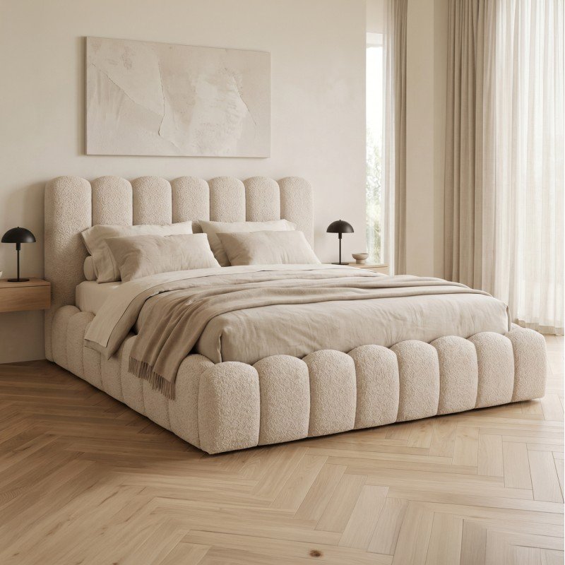 ΚΡΕΒΑΤΙ ΔΙΠΛΟ MARIUS HM759.03 ΜΠΕΖ CHENILLE ΥΦΑΣΜΑ-- ΓΙΑ ΣΤΡΩΜΑ 160x200εκ