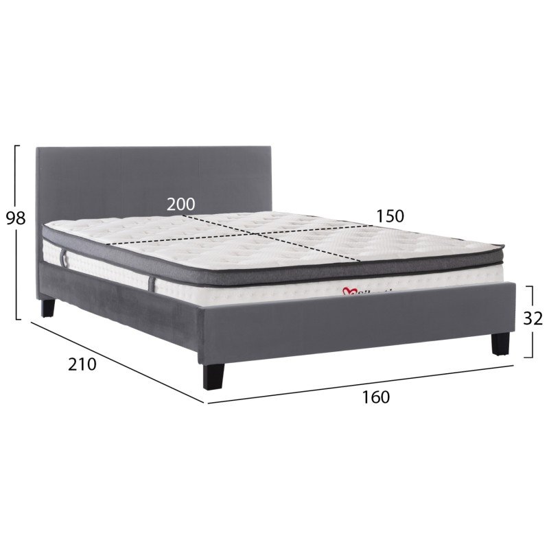 ΚΡΕΒΑΤΙ ΜΕ ΣΤΡΩΜΑ BECCA HM10803.11 ΓΚΡΙ ΥΦΑΣΜΑ--ΓΙΑ 150x200εκ