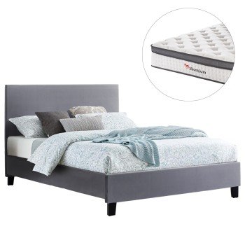 ΚΡΕΒΑΤΙ ΜΕ ΣΤΡΩΜΑ BECCA HM10803.11 ΓΚΡΙ ΥΦΑΣΜΑ--ΓΙΑ 150x200εκ