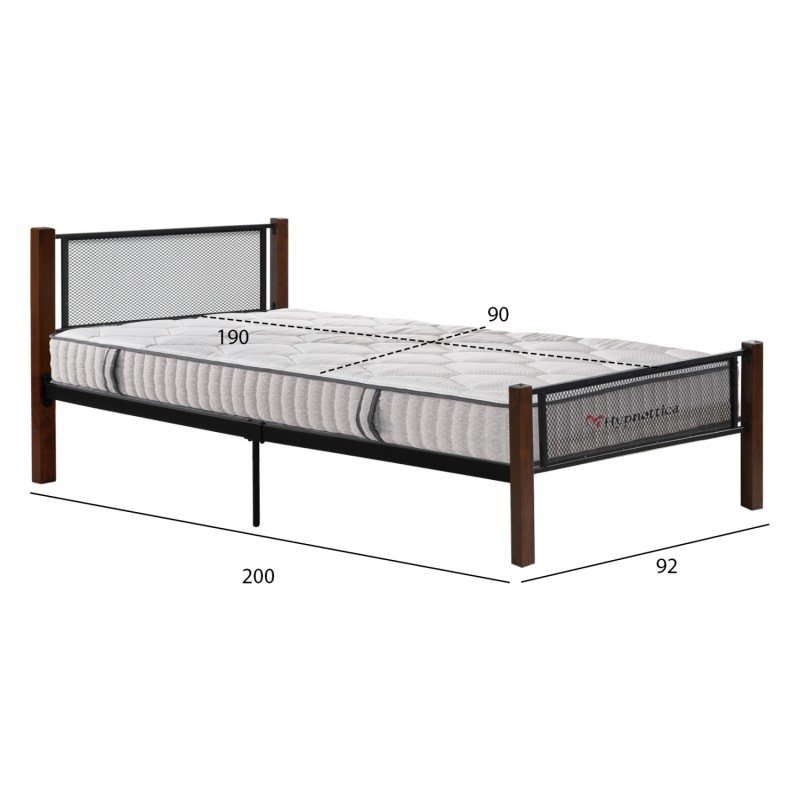 ΚΡΕΒΑΤΙ ΜΕ ΣΤΡΩΜΑ RAYVEN HM10754.02 ΜΕΤΑΛΛΟ & RUBBERWOOD ΣΕ DIRTY OAK--ΣΤΡΩΜΑ 90Χ190