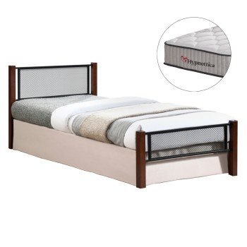 ΚΡΕΒΑΤΙ ΜΕ ΣΤΡΩΜΑ RAYVEN HM10754.02 ΜΕΤΑΛΛΟ & RUBBERWOOD ΣΕ DIRTY OAK--ΣΤΡΩΜΑ 90Χ190