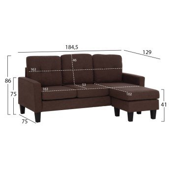 ΚΑΝΑΠΕΣ ΓΩΝΙΑ ΑΝΑΣΤΡΕΨΙΜΗ MEGGY HM3297.12 ΚΑΦΕ ΥΦΑΣΜΑ 184.5x129x86Yεκ.