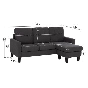 ΚΑΝΑΠΕΣ ΓΩΝΙΑ ΑΝΑΣΤΡΕΨΙΜΗ MEGGY HM3297.11 ΓΚΡΙ ΥΦΑΣΜΑ 184.5x75-129x86Yεκ.