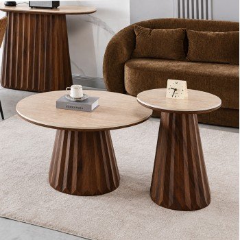 ΤΡΑΠΕΖΙΑ ΣΑΛΟΝΙΟΥ 2ΤΜΧ WALDEN HM12108 ΚΕΡΑΜΙΚΑ TOP--MDF ΒΑΣΕΙΣ Φ80+Φ46εκ.