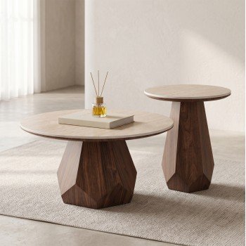 ΤΡΑΠΕΖΙΑ ΣΑΛΟΝΙΟΥ 2ΤΜΧ VENERA HM12109 ΚΕΡΑΜΙΚΑ TOP--MDF ΒΑΣΕΙΣ Φ80+Φ45εκ.